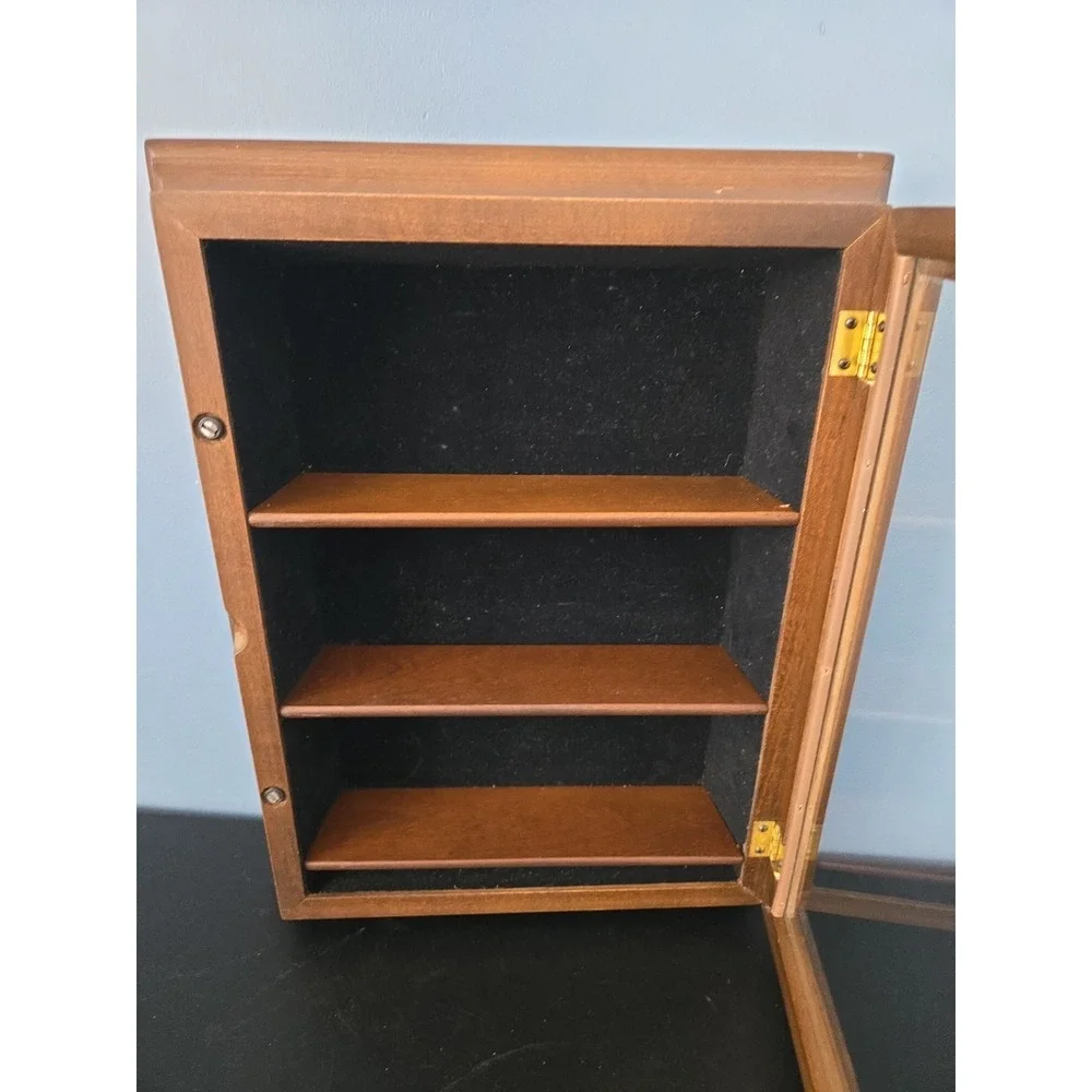 Vintage Wooden Curio Cabinet Knick Knack Display Shelf Glass Door Wall Mountable